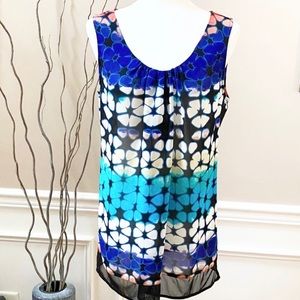Nicole Miller L Colorful Floral Color Block Lightweight Sleeveless Top